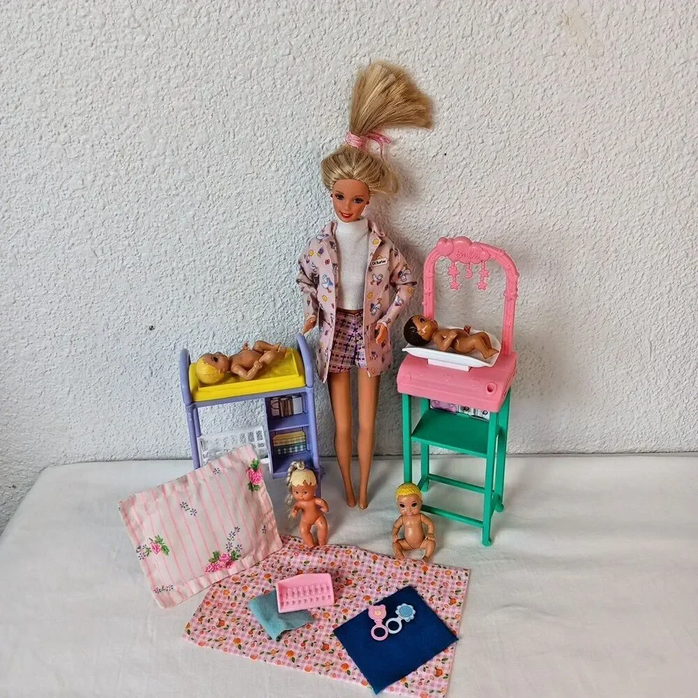 Vtg Barbie Giggles ‘n Swing Doll & Baby Krissy Mixed Accessories Playset Lot
